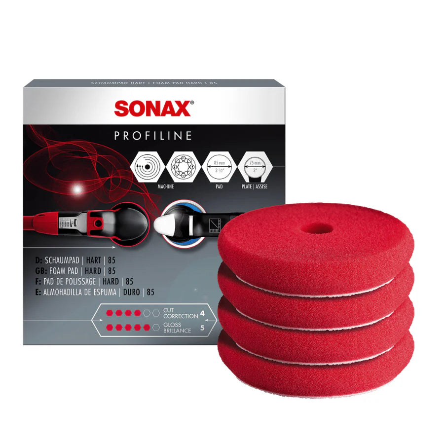 Sonax Red Hard Cutting/Polishing Pad 4 Pack, 3-Inch (85mm)